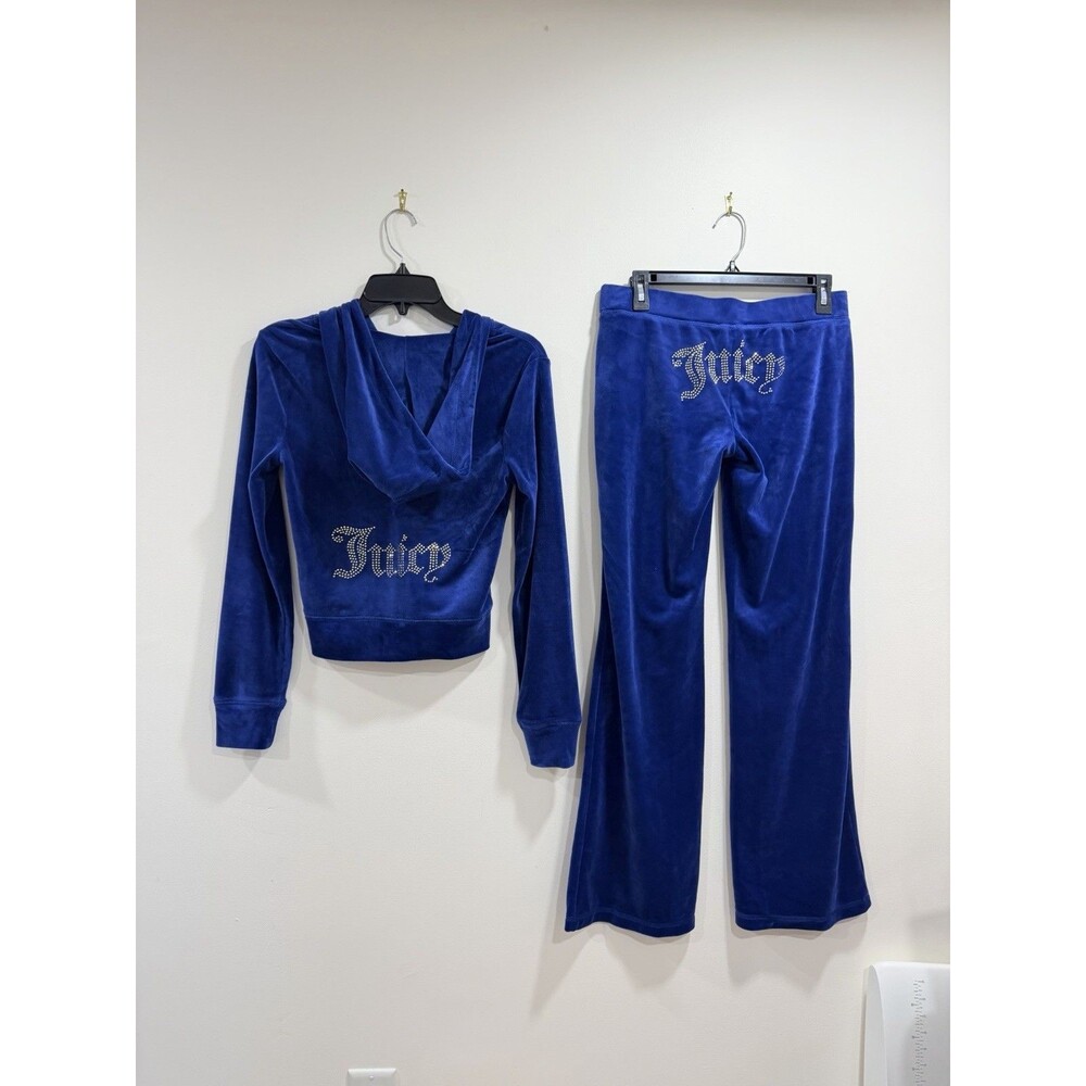 NWT Juicy Couture Mascot Blue Velour Tracksuit Set Size S Gold Rhinestone Y2K